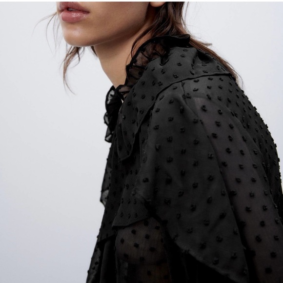 BNWT XL Zara Swiss Dot Ruffle Blouse - Picture 4 of 6